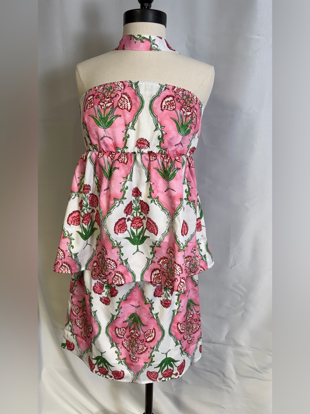 Pink Floral Strapless Matching Skirt Set Resort Vacation Medium